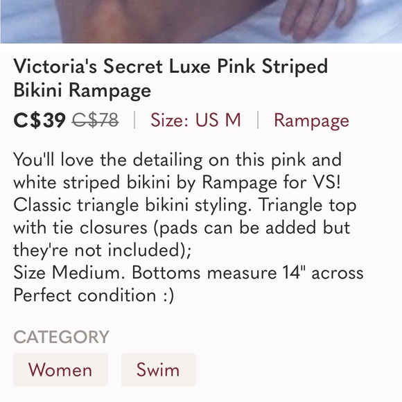 🔥 3/21 🔥Victoria’s Secret Luxe pink Striped Bikini Rampage bottoms only in Med - Picture 6 of 6